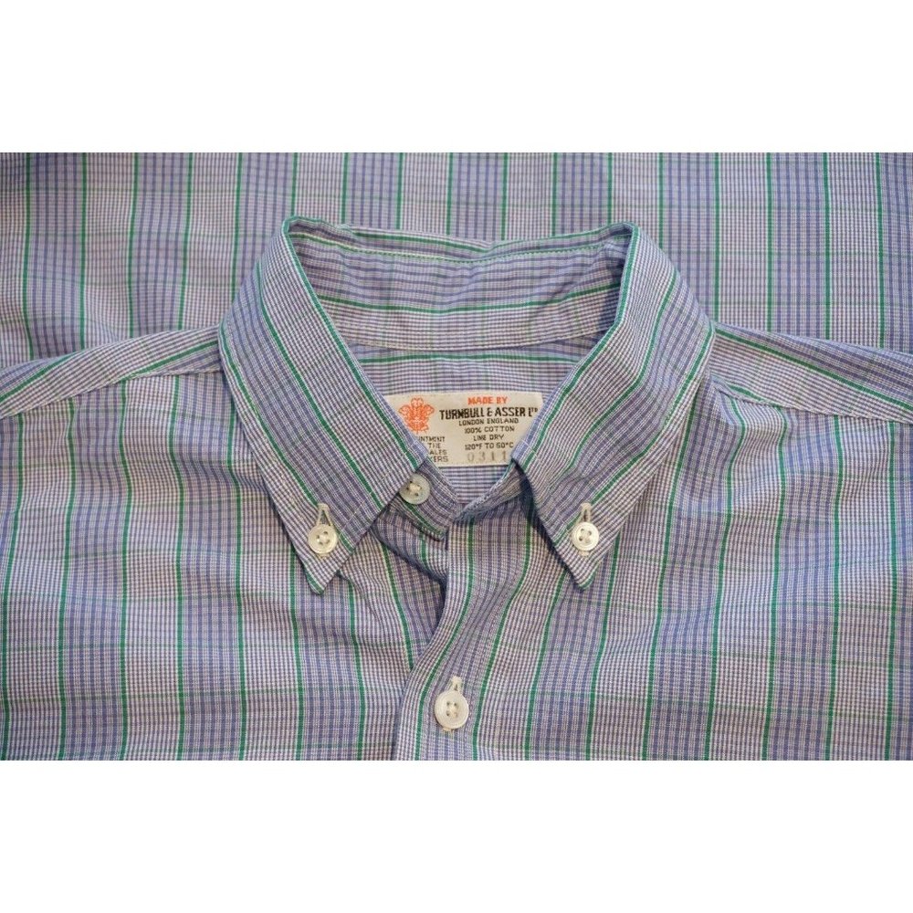 Turnbull & Asser Blue Green Plaid Dress Shirt
